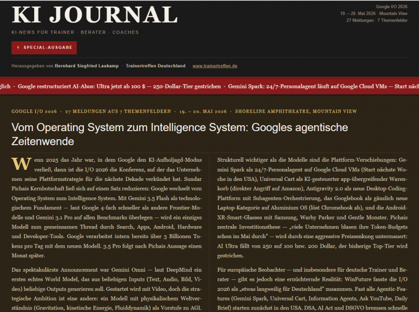 KI JOURNAL Special zur Google I/O 2026 | Vom Operating System zum Intelligence System: Googles agentische Zeitenwende