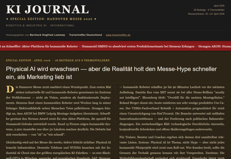 KI JOURNAL SPECIAL HANNOVER MESSE 2026 - Physical AI wird erwachsen — aber die Realität holt den Messe-Hype schneller ein, als Marketing lieb ist